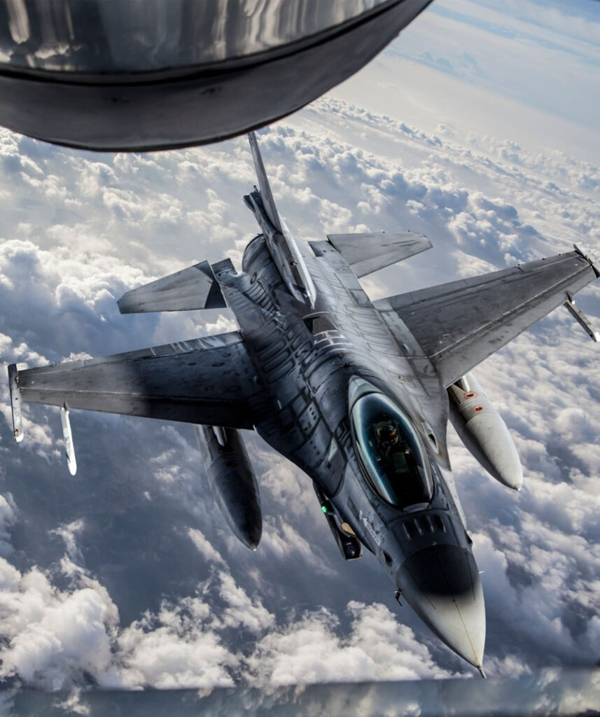 Fighter jet during air-to-air refuelling