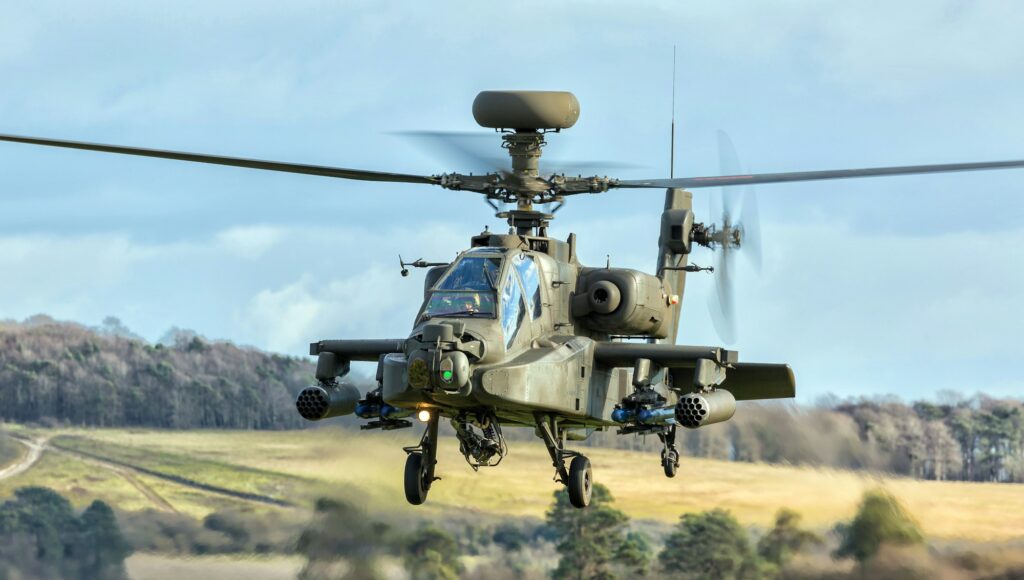 Military helicopter in flight